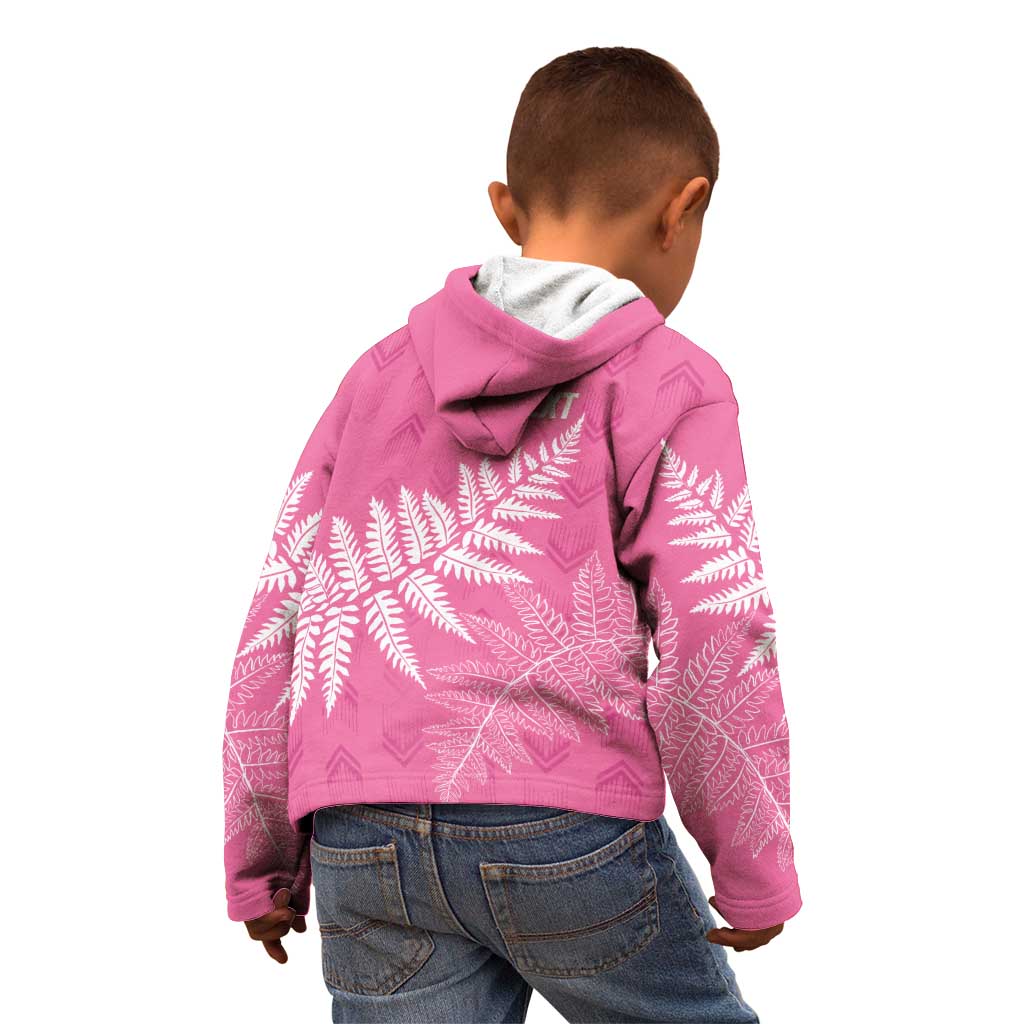 New Zealand Lawn Bowls Breast Cancer Personalized Kid Hoodie Wrap-Around Silver Fern - Polynesian Pride