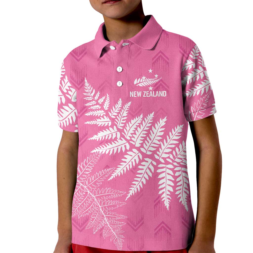 New Zealand Lawn Bowls Breast Cancer Personalized Kid Polo Shirt Wrap-Around Silver Fern LT7 Kid Pink - Polynesian Pride
