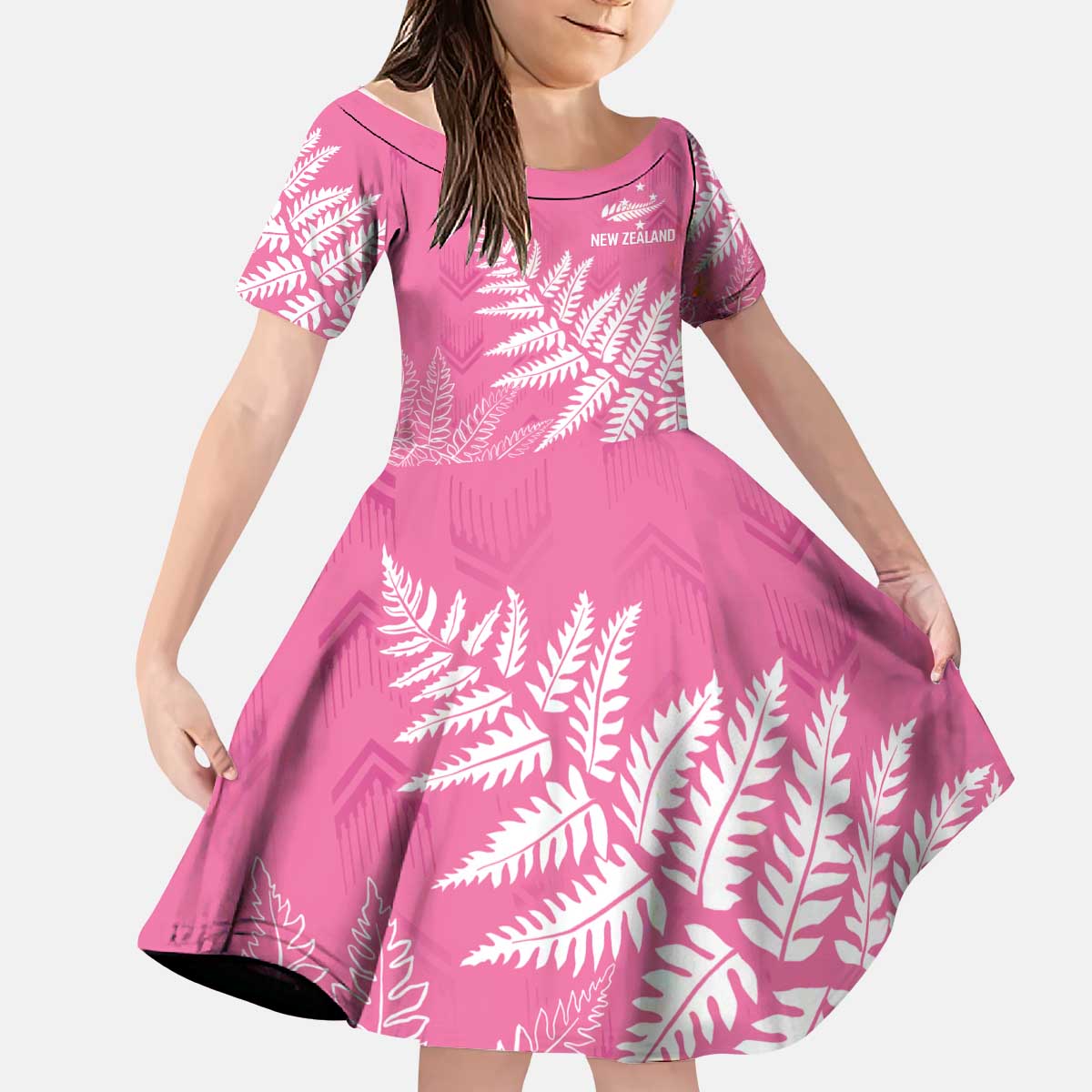 New Zealand Lawn Bowls Breast Cancer Personalized Kid Short Sleeve Dress Wrap-Around Silver Fern - Polynesian Pride