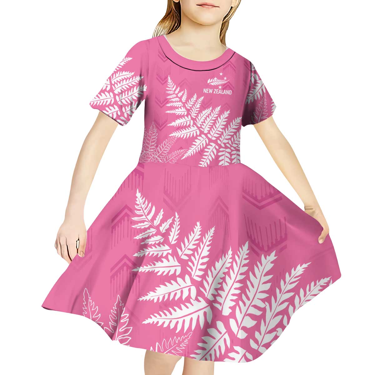 New Zealand Lawn Bowls Breast Cancer Personalized Kid Short Sleeve Dress Wrap-Around Silver Fern LT7 - Polynesian Pride