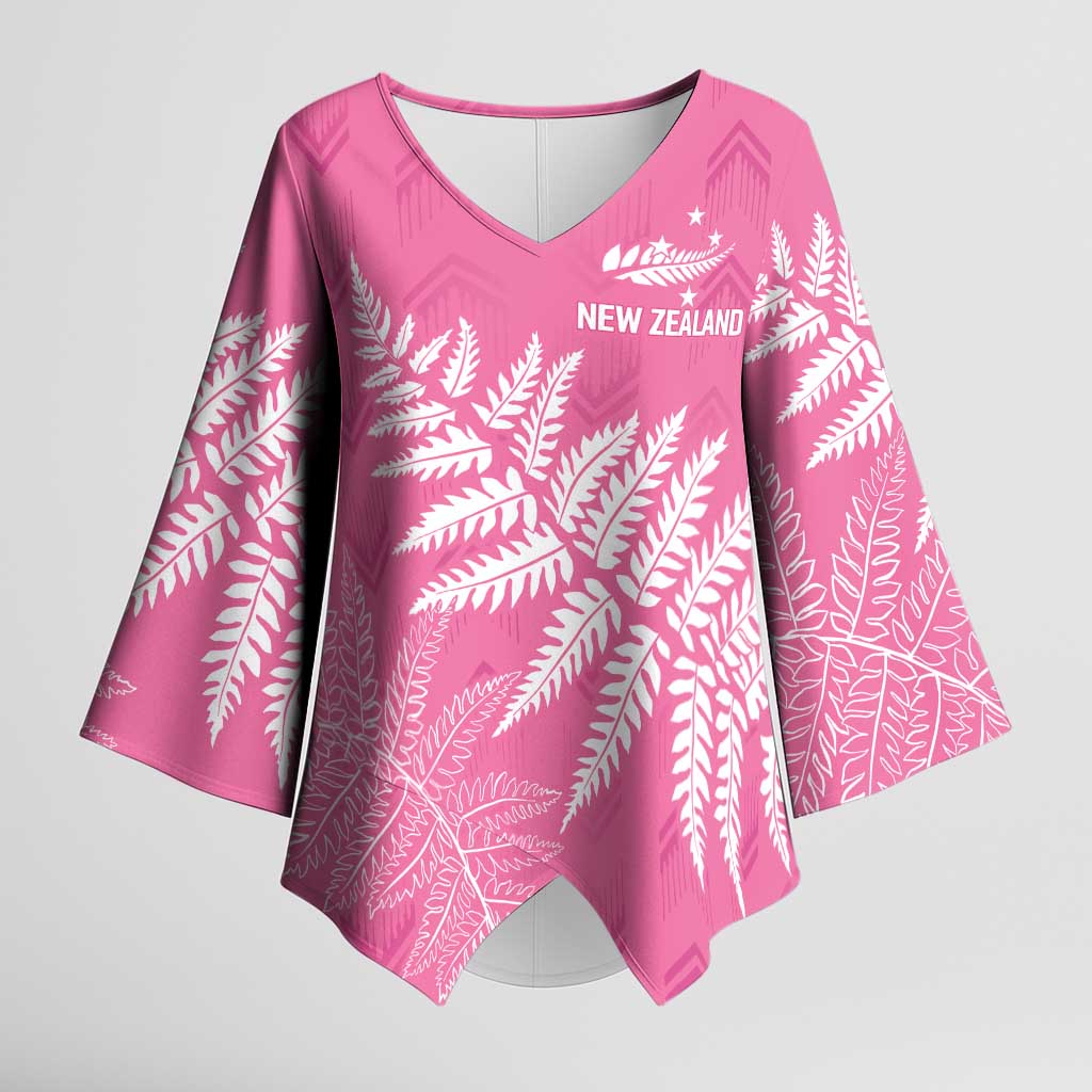 New Zealand Lawn Bowls Breast Cancer Personalized Kimono Sleeve Blouse Wrap-Around Silver Fern LT7 Female Pink - Polynesian Pride