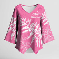 New Zealand Lawn Bowls Breast Cancer Personalized Kimono Sleeve Blouse Wrap-Around Silver Fern LT7 Female Pink - Polynesian Pride