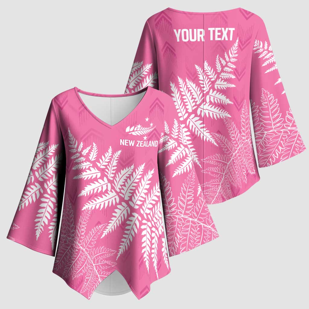 New Zealand Lawn Bowls Breast Cancer Personalized Kimono Sleeve Blouse Wrap-Around Silver Fern LT7 - Polynesian Pride