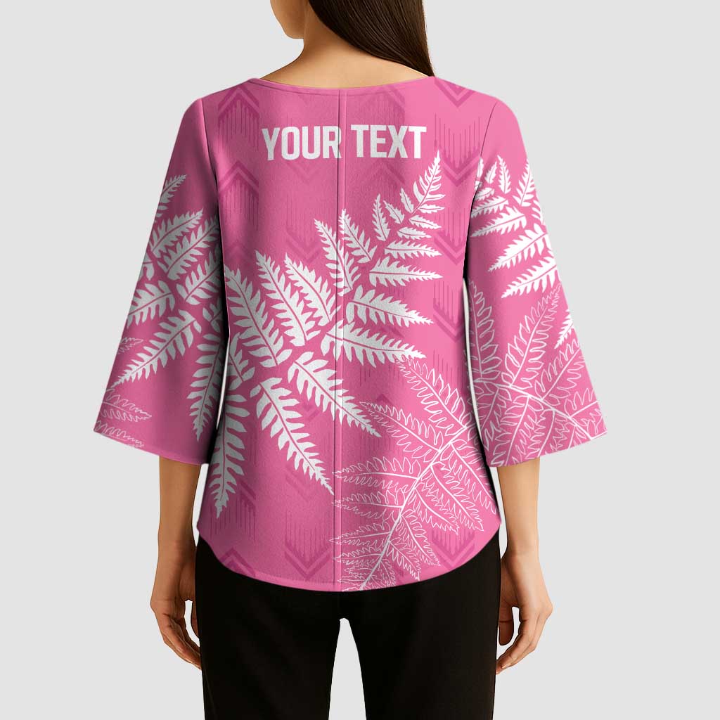 New Zealand Lawn Bowls Breast Cancer Personalized Kimono Sleeve Blouse Wrap-Around Silver Fern LT7 - Polynesian Pride