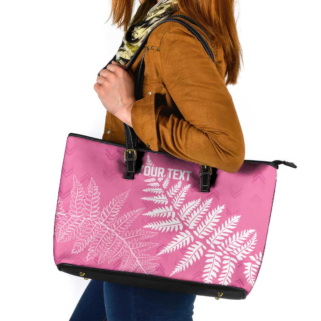 New Zealand Lawn Bowls Breast Cancer Personalized Leather Tote Bag Wrap-Around Silver Fern - Polynesian Pride
