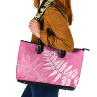 New Zealand Lawn Bowls Breast Cancer Personalized Leather Tote Bag Wrap-Around Silver Fern - Polynesian Pride