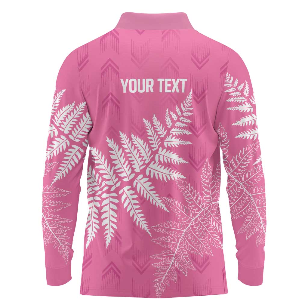 New Zealand Lawn Bowls Breast Cancer Personalized Long Sleeve Polo Shirt Wrap-Around Silver Fern LT7 - Polynesian Pride