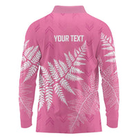 New Zealand Lawn Bowls Breast Cancer Personalized Long Sleeve Polo Shirt Wrap-Around Silver Fern LT7 - Polynesian Pride