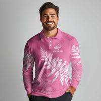 New Zealand Lawn Bowls Breast Cancer Personalized Long Sleeve Polo Shirt Wrap-Around Silver Fern LT7 - Polynesian Pride