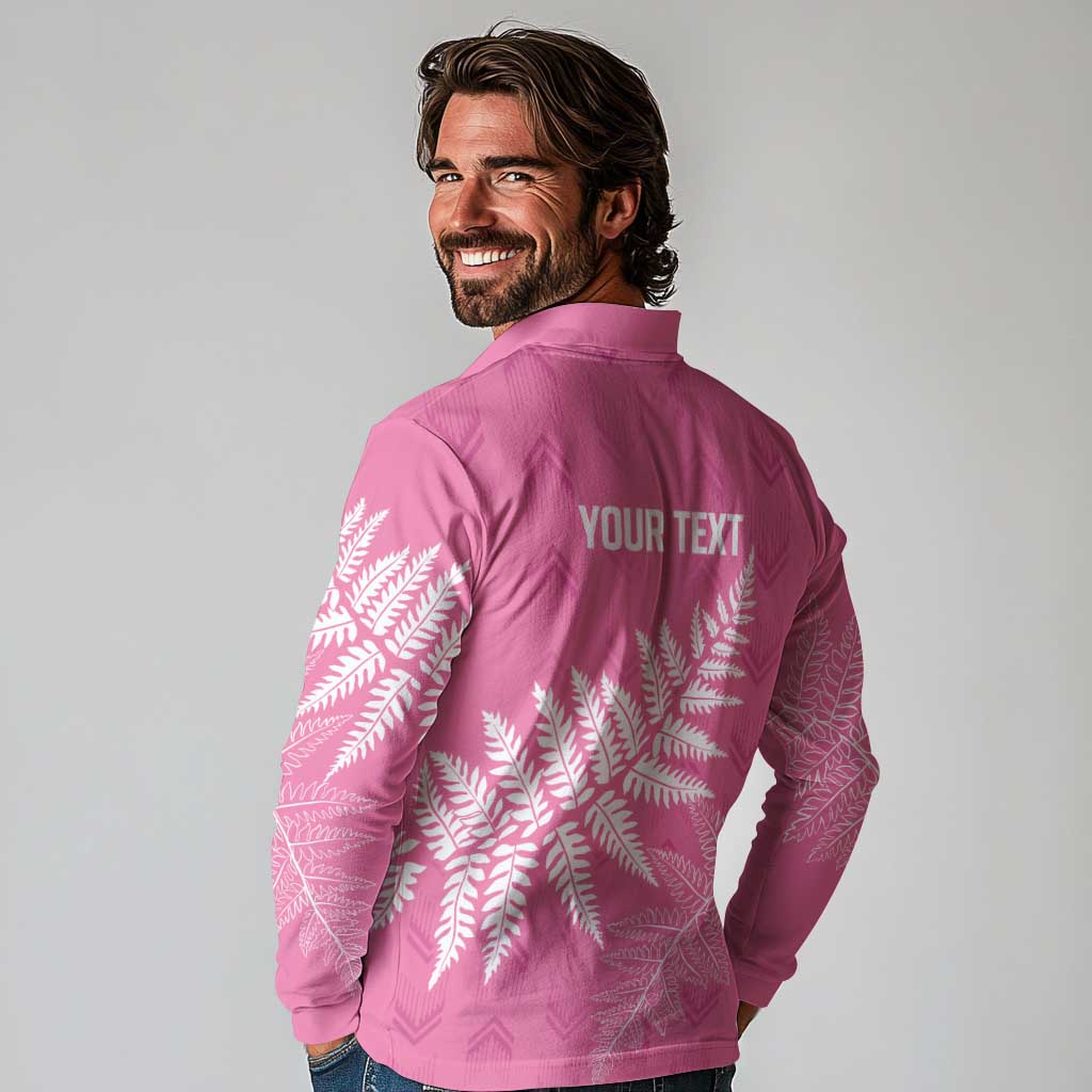 New Zealand Lawn Bowls Breast Cancer Personalized Long Sleeve Polo Shirt Wrap-Around Silver Fern LT7 - Polynesian Pride