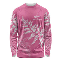 New Zealand Lawn Bowls Breast Cancer Personalized Long Sleeve Shirt Wrap-Around Silver Fern LT7 Unisex Pink - Polynesian Pride
