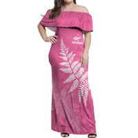 New Zealand Lawn Bowls Breast Cancer Personalized Off Shoulder Maxi Dress Wrap-Around Silver Fern LT7 Women Pink - Polynesian Pride