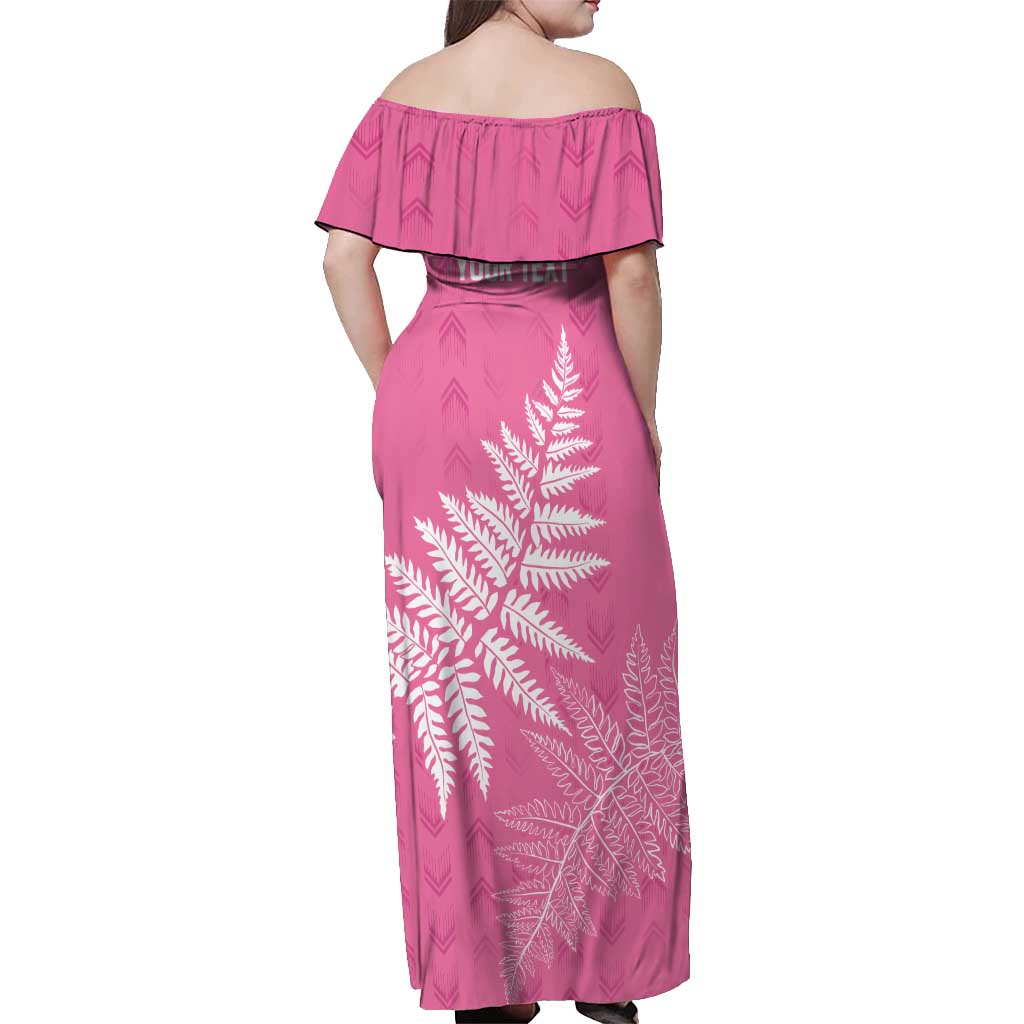 New Zealand Lawn Bowls Breast Cancer Personalized Off Shoulder Maxi Dress Wrap-Around Silver Fern LT7 - Polynesian Pride