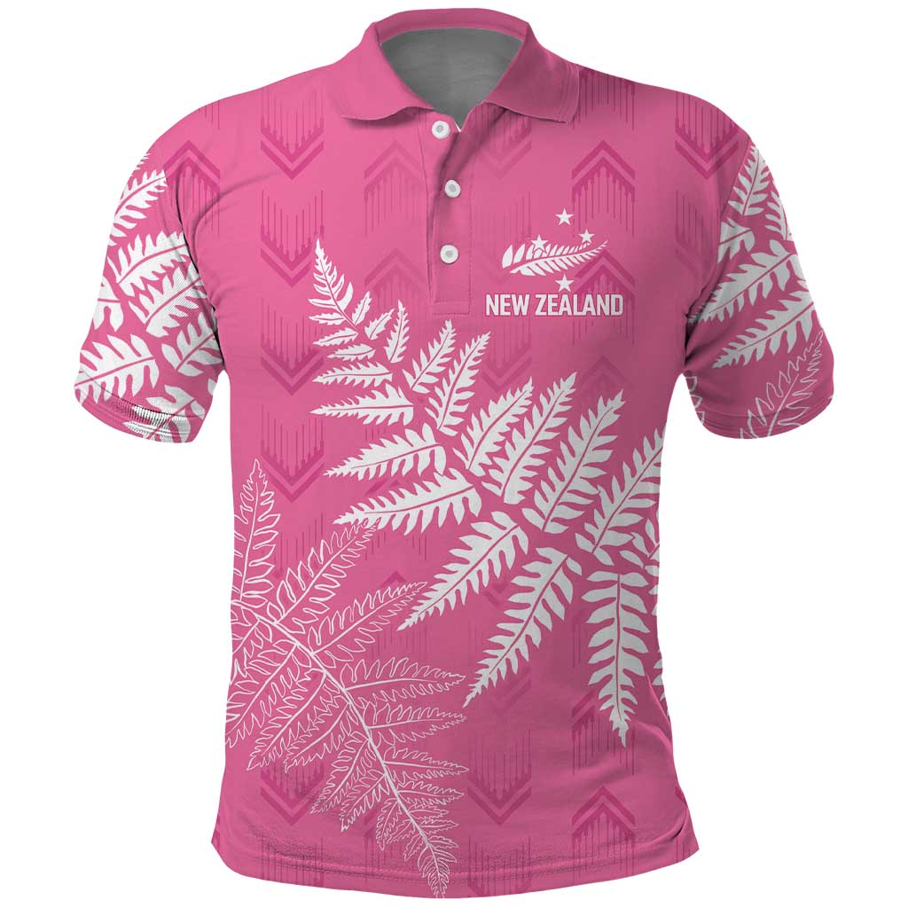 New Zealand Lawn Bowls Breast Cancer Personalized Polo Shirt Wrap-Around Silver Fern LT7 Pink - Polynesian Pride