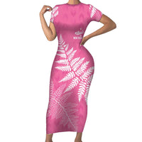 New Zealand Lawn Bowls Breast Cancer Personalized Short Sleeve Bodycon Dress Wrap-Around Silver Fern LT7 Long Dress Pink - Polynesian Pride