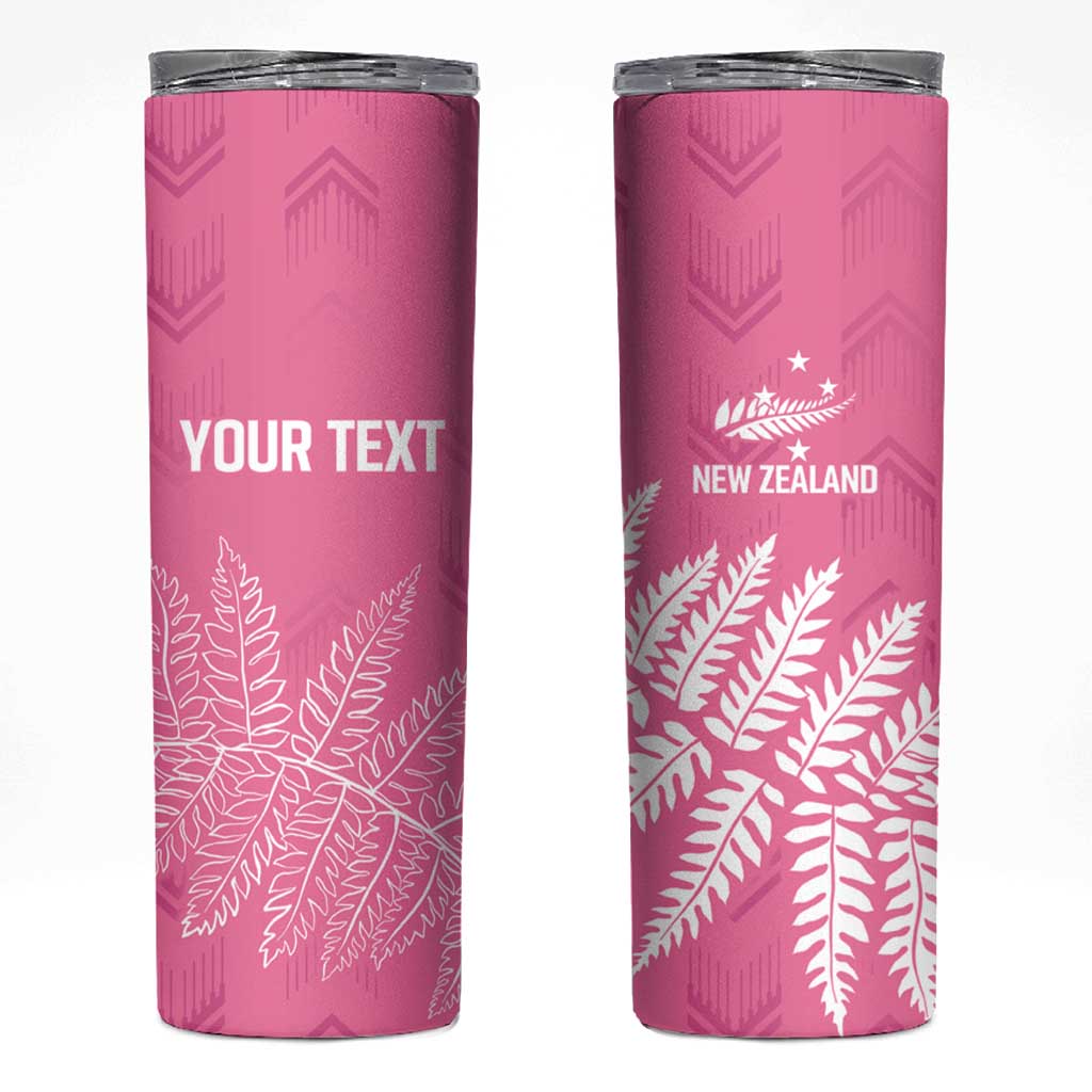 New Zealand Lawn Bowls Breast Cancer Personalized Skinny Tumbler Wrap-Around Silver Fern LT7 Pink - Polynesian Pride