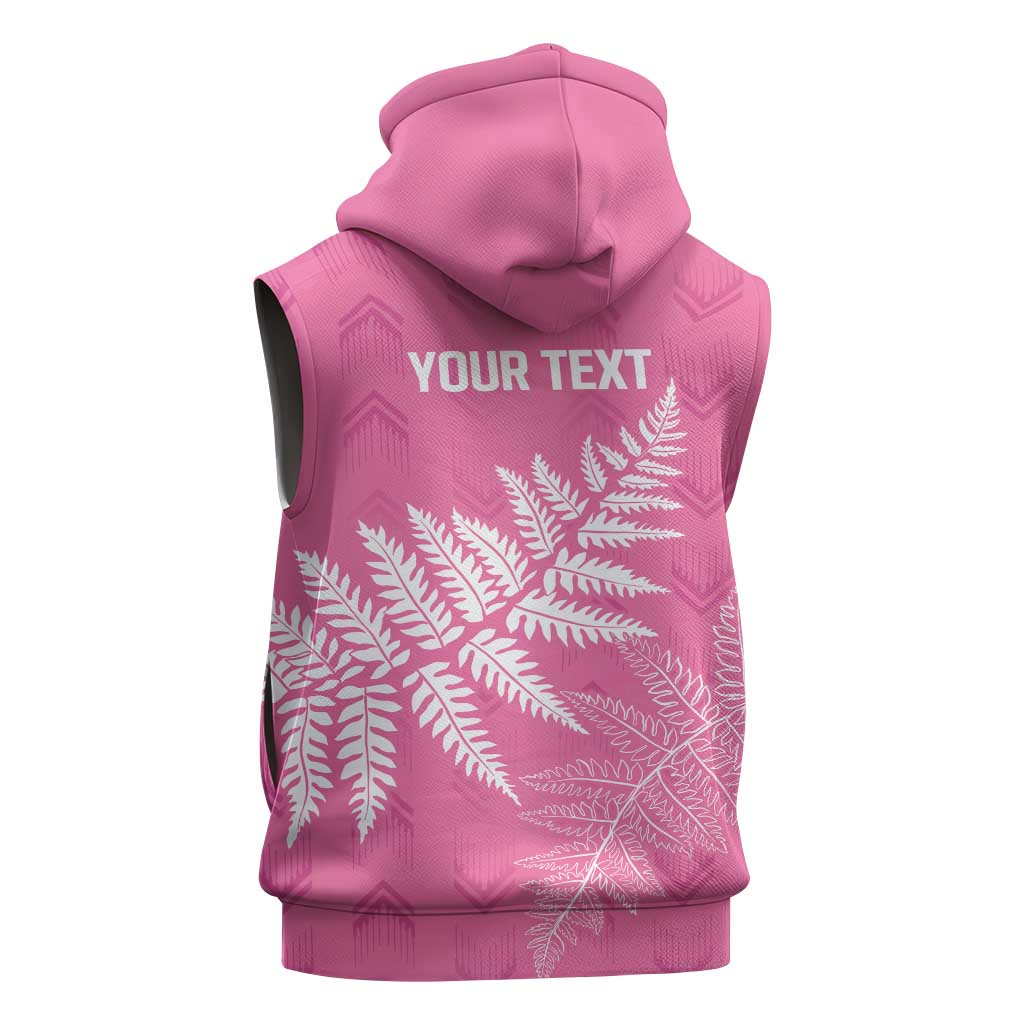 New Zealand Lawn Bowls Breast Cancer Personalized Sleeveless Hoodie Wrap-Around Silver Fern LT7 - Polynesian Pride