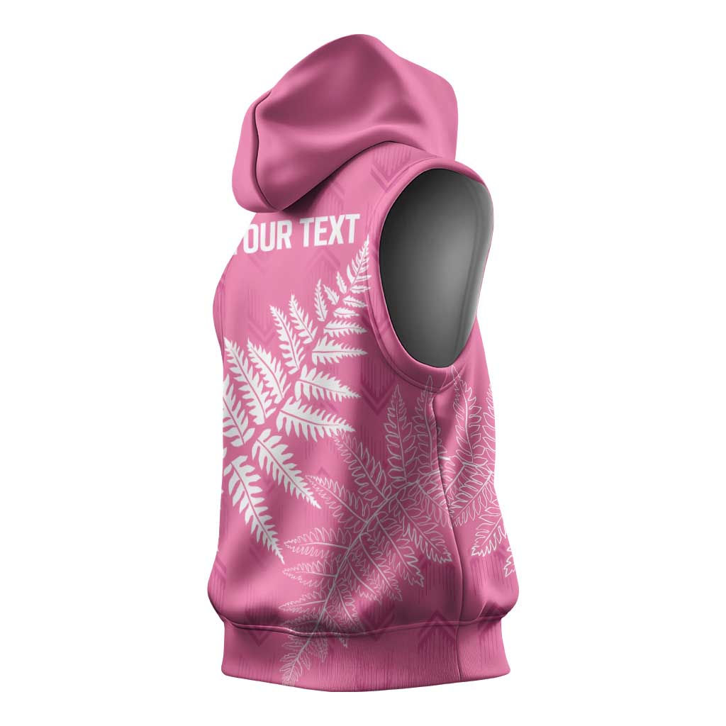 New Zealand Lawn Bowls Breast Cancer Personalized Sleeveless Hoodie Wrap-Around Silver Fern LT7 - Polynesian Pride