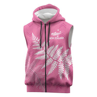New Zealand Lawn Bowls Breast Cancer Personalized Sleeveless Zip Hoodie Wrap-Around Silver Fern LT7 Pink - Polynesian Pride