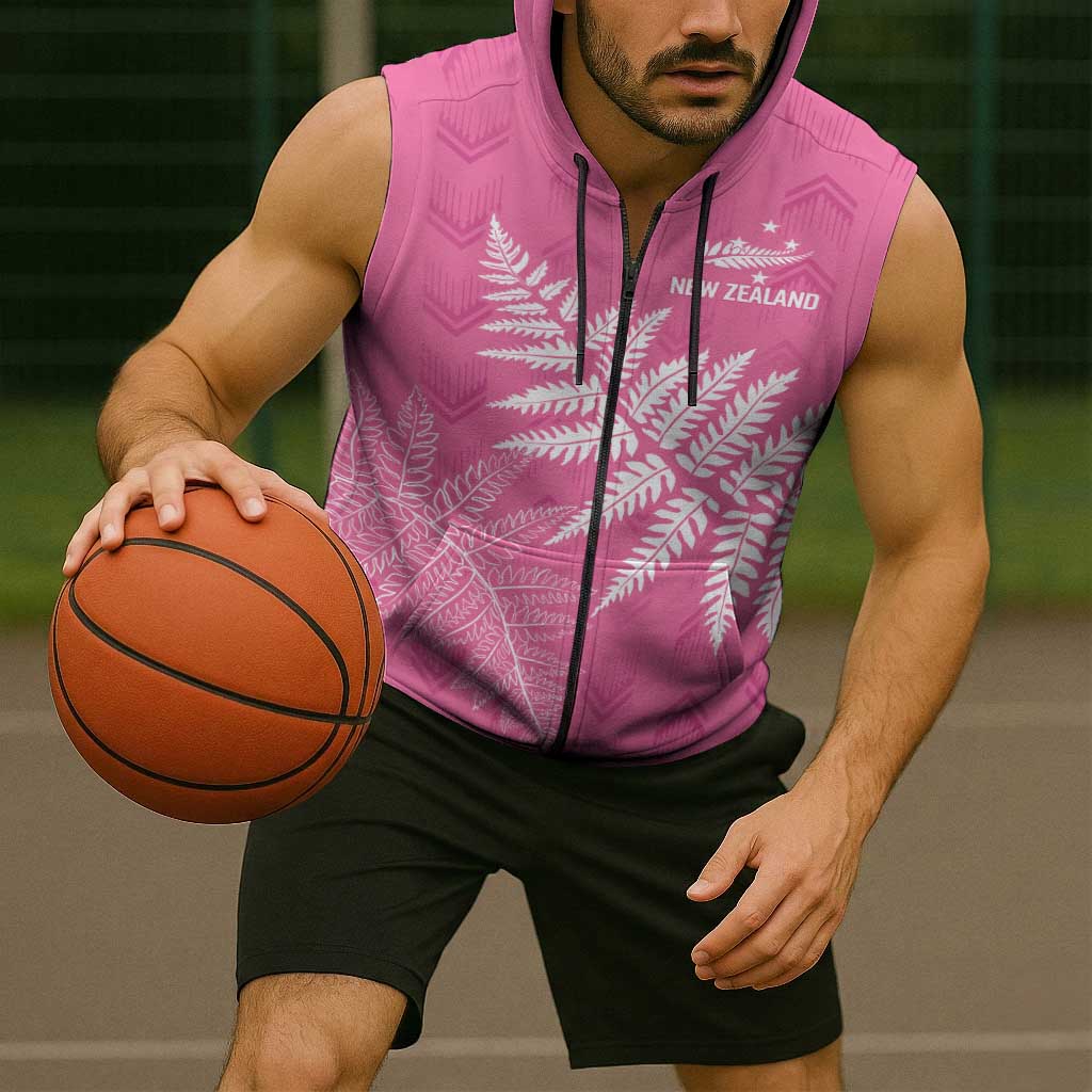 New Zealand Lawn Bowls Breast Cancer Personalized Sleeveless Zip Hoodie Wrap-Around Silver Fern LT7 - Polynesian Pride