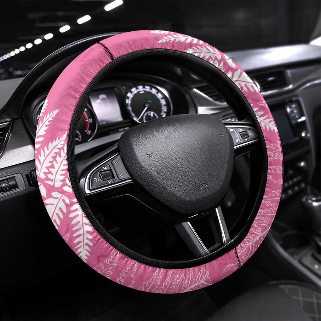 New Zealand Lawn Bowls Breast Cancer Steering Wheel Cover Wrap-Around Silver Fern LT7 Universal Fit Pink - Polynesian Pride