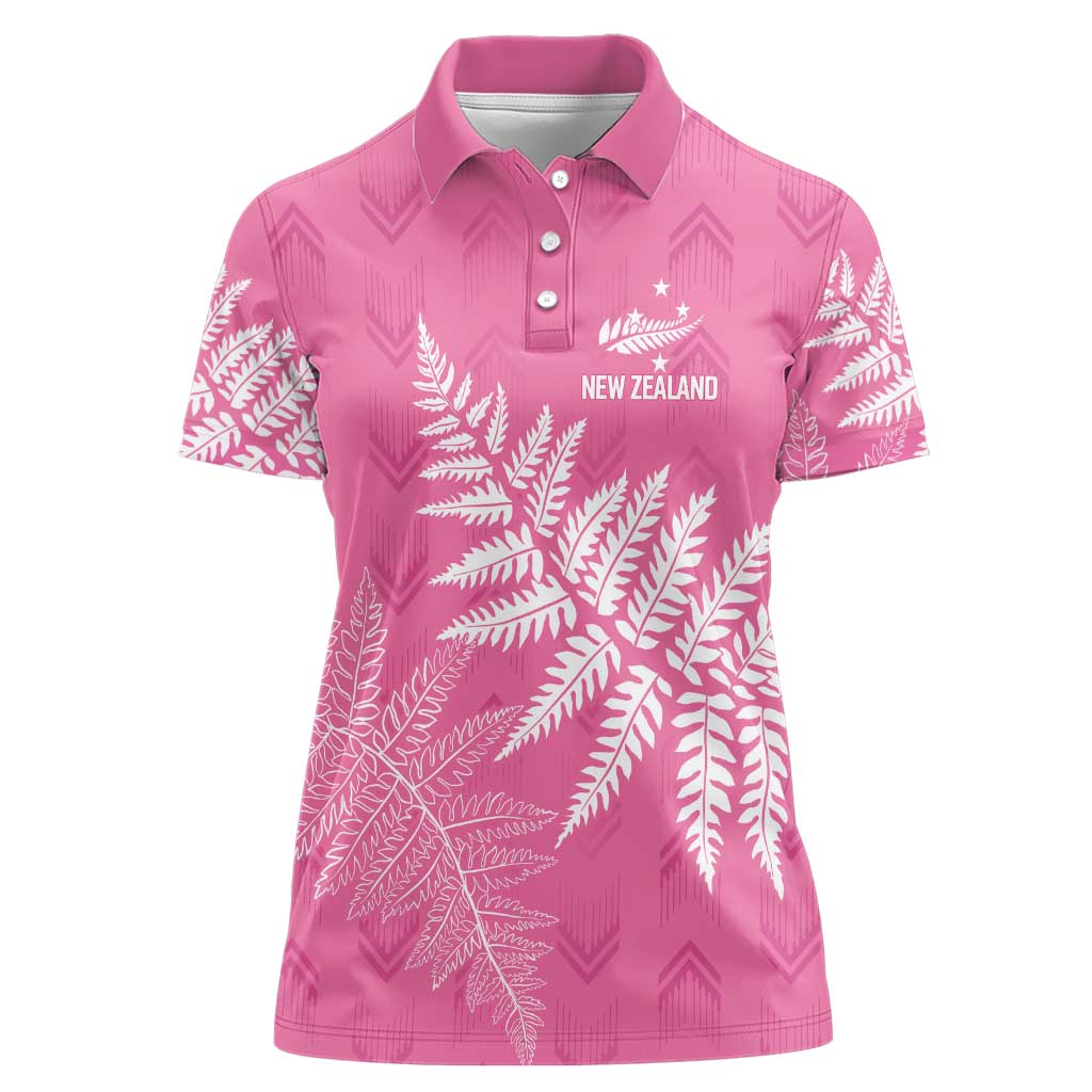 New Zealand Lawn Bowls Breast Cancer Personalized Women Polo Shirt Wrap-Around Silver Fern - Polynesian Pride