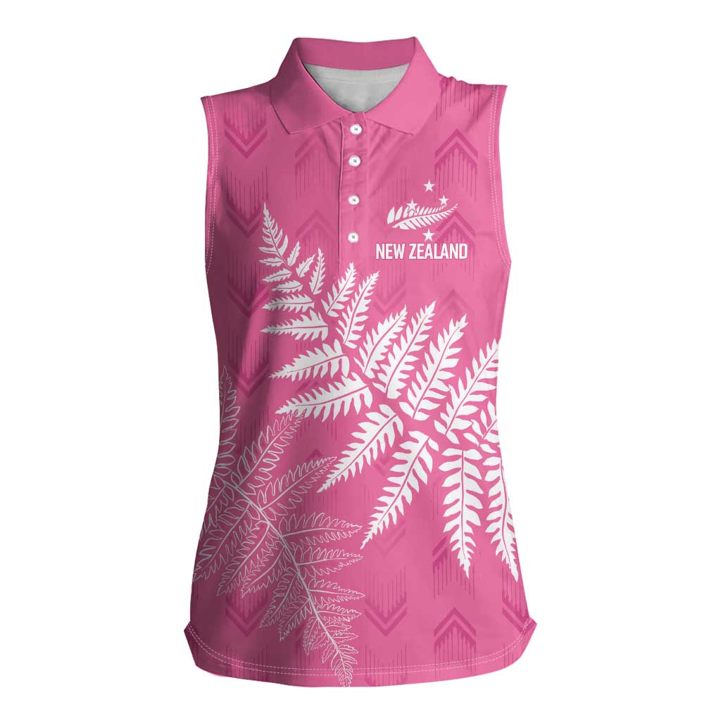 New Zealand Lawn Bowls Breast Cancer Personalized Women Sleeveless Polo Shirt Wrap-Around Silver Fern LT7 Female Pink - Polynesian Pride