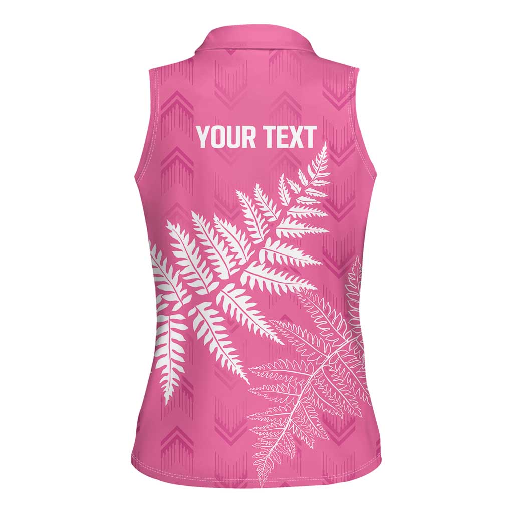 New Zealand Lawn Bowls Breast Cancer Personalized Women Sleeveless Polo Shirt Wrap-Around Silver Fern LT7 - Polynesian Pride