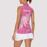 New Zealand Lawn Bowls Breast Cancer Personalized Women Sleeveless Polo Shirt Wrap-Around Silver Fern LT7 - Polynesian Pride