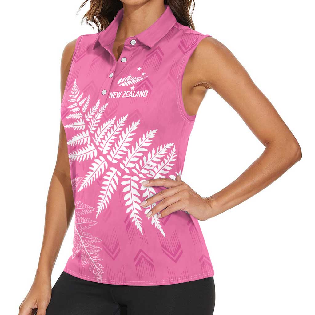 New Zealand Lawn Bowls Breast Cancer Personalized Women Sleeveless Polo Shirt Wrap-Around Silver Fern LT7 - Polynesian Pride
