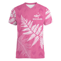 New Zealand Lawn Bowls Breast Cancer Personalized Women V-Neck T-Shirt Wrap-Around Silver Fern LT7 Female Pink - Polynesian Pride
