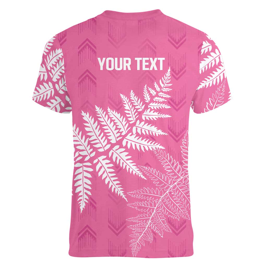 New Zealand Lawn Bowls Breast Cancer Personalized Women V-Neck T-Shirt Wrap-Around Silver Fern LT7 - Polynesian Pride