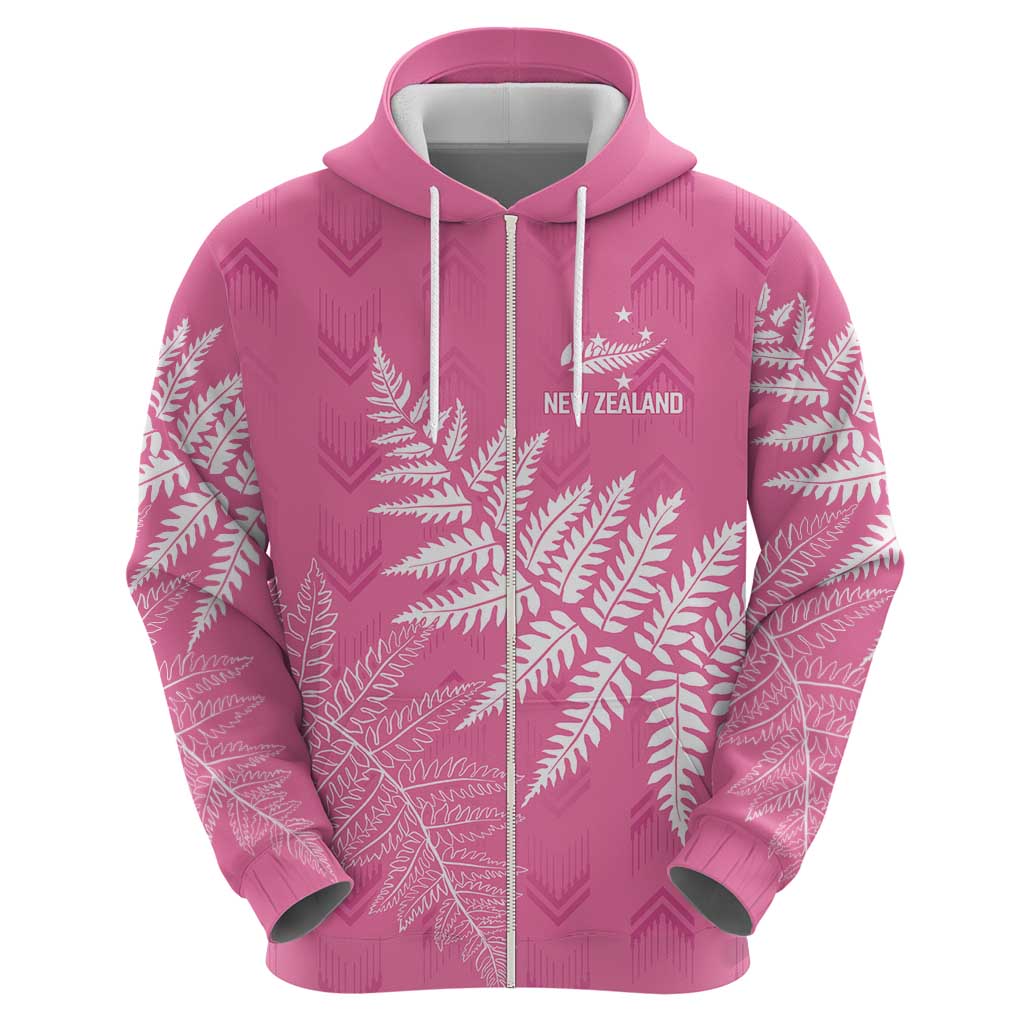 New Zealand Lawn Bowls Breast Cancer Personalized Zip Hoodie Wrap-Around Silver Fern LT7 - Polynesian Pride