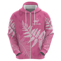New Zealand Lawn Bowls Breast Cancer Personalized Zip Hoodie Wrap-Around Silver Fern LT7 - Polynesian Pride