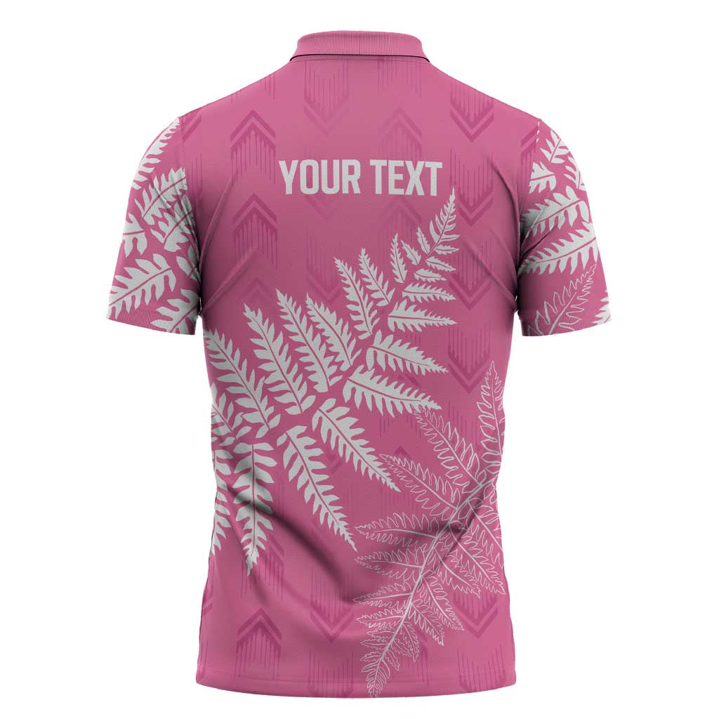New Zealand Lawn Bowls Breast Cancer Personalized Zipper Polo Shirt Wrap-Around Silver Fern LT7 - Polynesian Pride