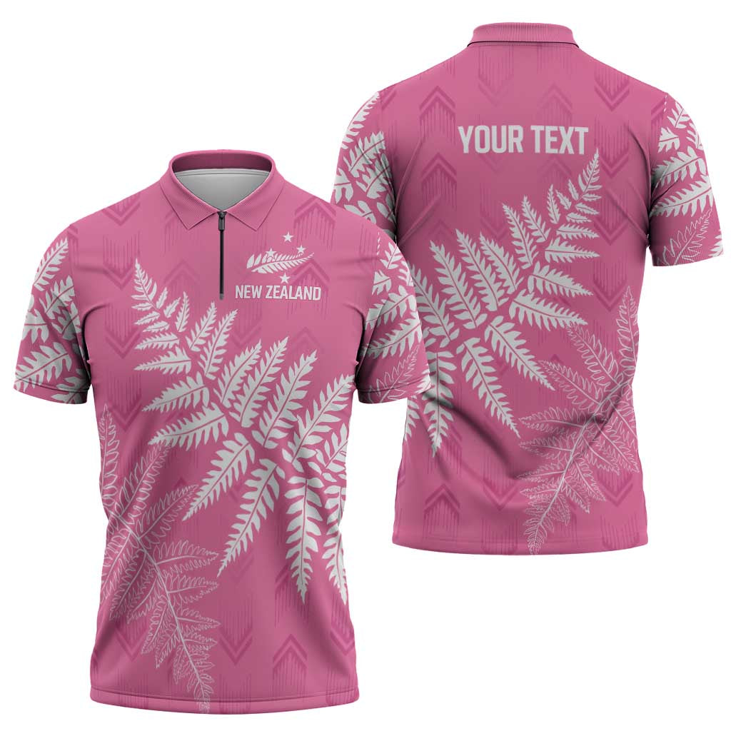 New Zealand Lawn Bowls Breast Cancer Personalized Zipper Polo Shirt Wrap-Around Silver Fern LT7 - Polynesian Pride