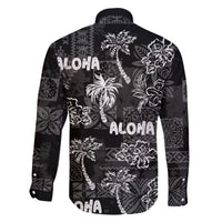 Aloha Vintage Quilt Family Matching Off Shoulder Long Sleeve Dress and Hawaiian Shirt Hawaiian Seamless - Black LT7 - Polynesian Pride