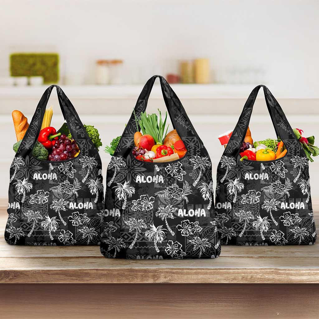 Aloha Vintage Quilt Grocery Bag Hawaiian Seamless - Black LT7 3-pack One Size Black - Polynesian Pride