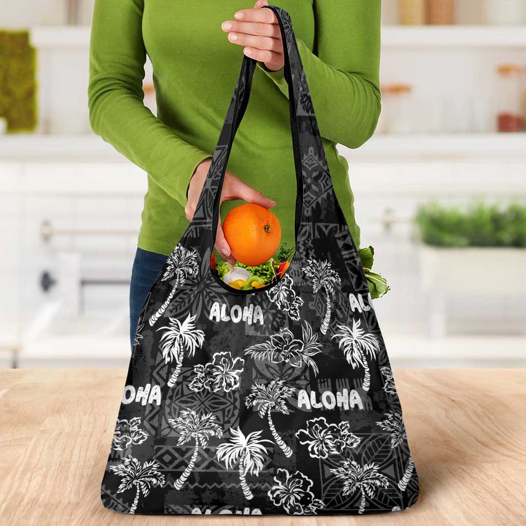 Aloha Vintage Quilt Grocery Bag Hawaiian Seamless - Black LT7 - Polynesian Pride