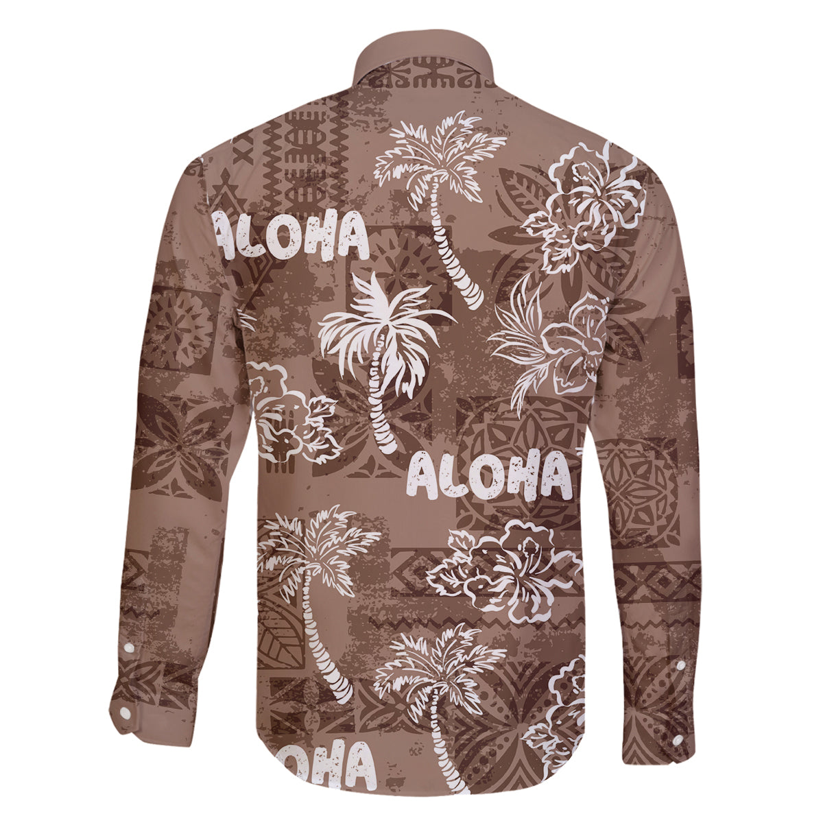 Aloha Vintage Quilt Family Matching Long Sleeve Bodycon Dress and Hawaiian Shirt Hawaiian Seamless - Brown LT7 - Polynesian Pride