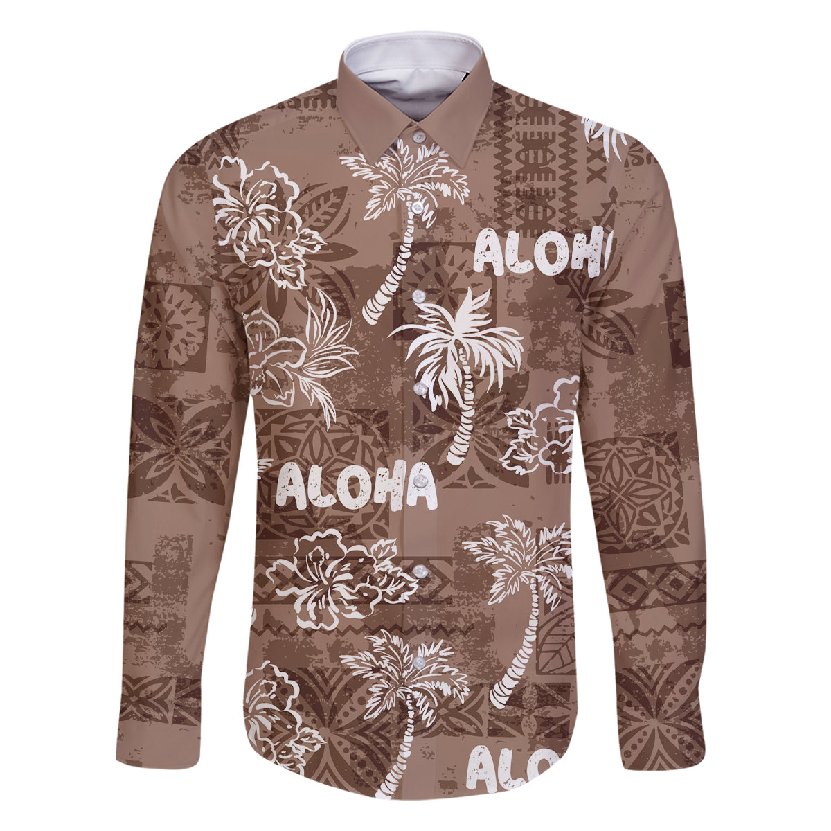 Aloha Vintage Quilt Family Matching Summer Maxi Dress and Hawaiian Shirt Hawaiian Seamless - Brown LT7 Dad's Shirt - Long Sleeve Brown - Polynesian Pride