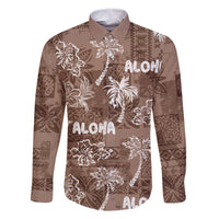 Aloha Vintage Quilt Family Matching Summer Maxi Dress and Hawaiian Shirt Hawaiian Seamless - Brown LT7 Dad's Shirt - Long Sleeve Brown - Polynesian Pride