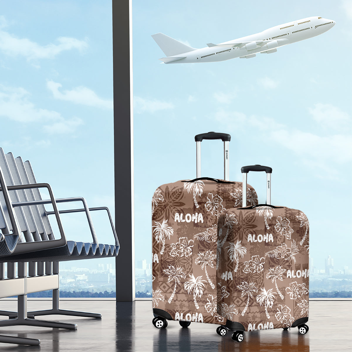 Aloha Vintage Quilt Luggage Cover Hawaiian Seamless - Brown LT7 - Polynesian Pride