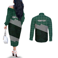 Rainbow Warriors Hawaii Personalized Palaka Couples Matching Off The Shoulder Long Sleeve Dress and Long Sleeve Button Shirt - Polynesian Pride