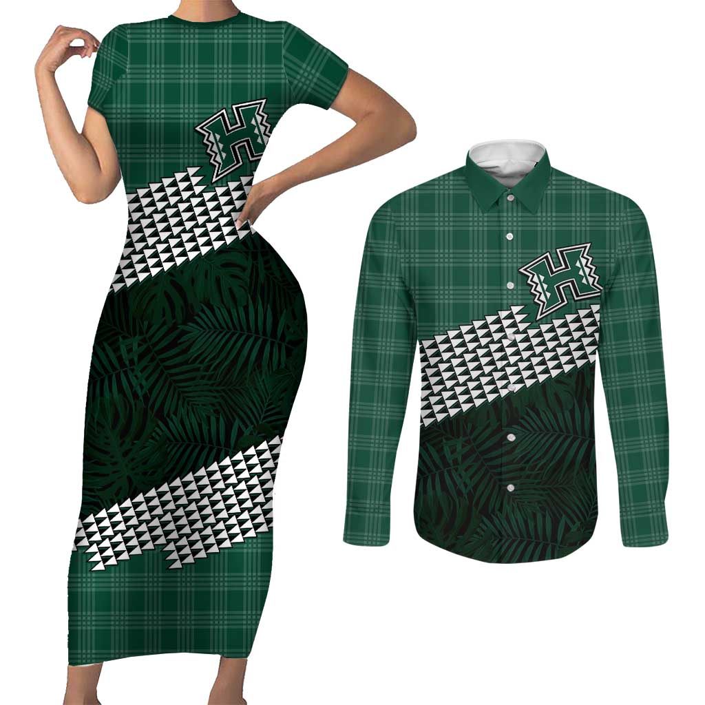 Rainbow Warriors Hawaii Personalized Palaka Couples Matching Short Sleeve Bodycon Dress and Long Sleeve Button Shirt - Polynesian Pride