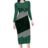 Rainbow Warriors Hawaii Personalized Palaka Family Matching Long Sleeve Bodycon Dress and Hawaiian Shirt LT7 Mom's Dress Green - Polynesian Pride