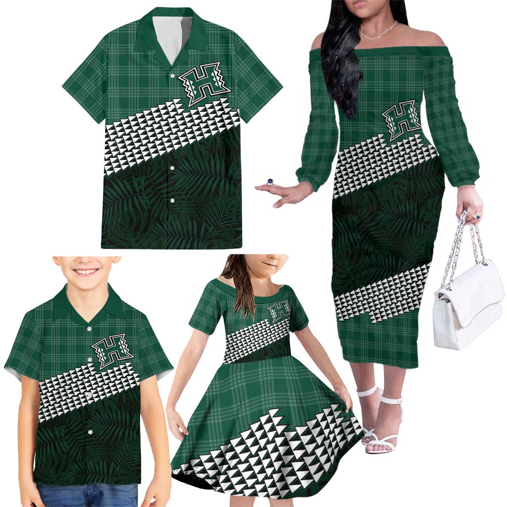 Rainbow Warriors Hawaii Personalized Palaka Family Matching Off The Shoulder Long Sleeve Dress and Hawaiian Shirt LT7 - Polynesian Pride