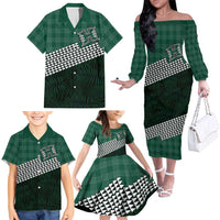 Rainbow Warriors Hawaii Personalized Palaka Family Matching Off The Shoulder Long Sleeve Dress and Hawaiian Shirt LT7 - Polynesian Pride