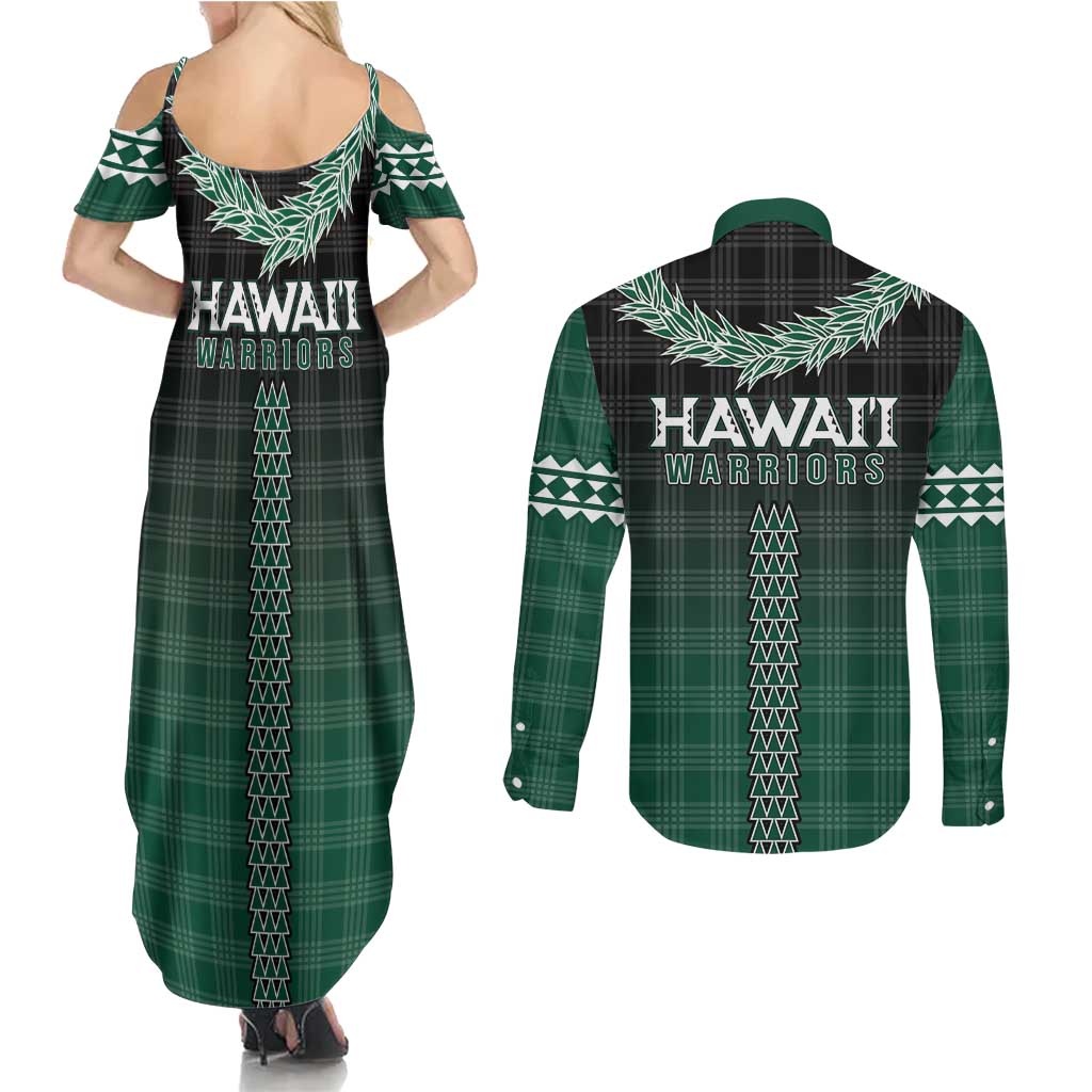 Rainbow Warriors Hawaii Palaka Couples Matching Summer Maxi Dress and Long Sleeve Button Shirt Maile Lei - Polynesian Pride