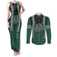 Rainbow Warriors Hawaii Palaka Couples Matching Tank Maxi Dress and Long Sleeve Button Shirt Maile Lei LT7 Dark Green - Polynesian Pride